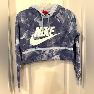 Nike Blue and White Cropped Hoodie Sz S